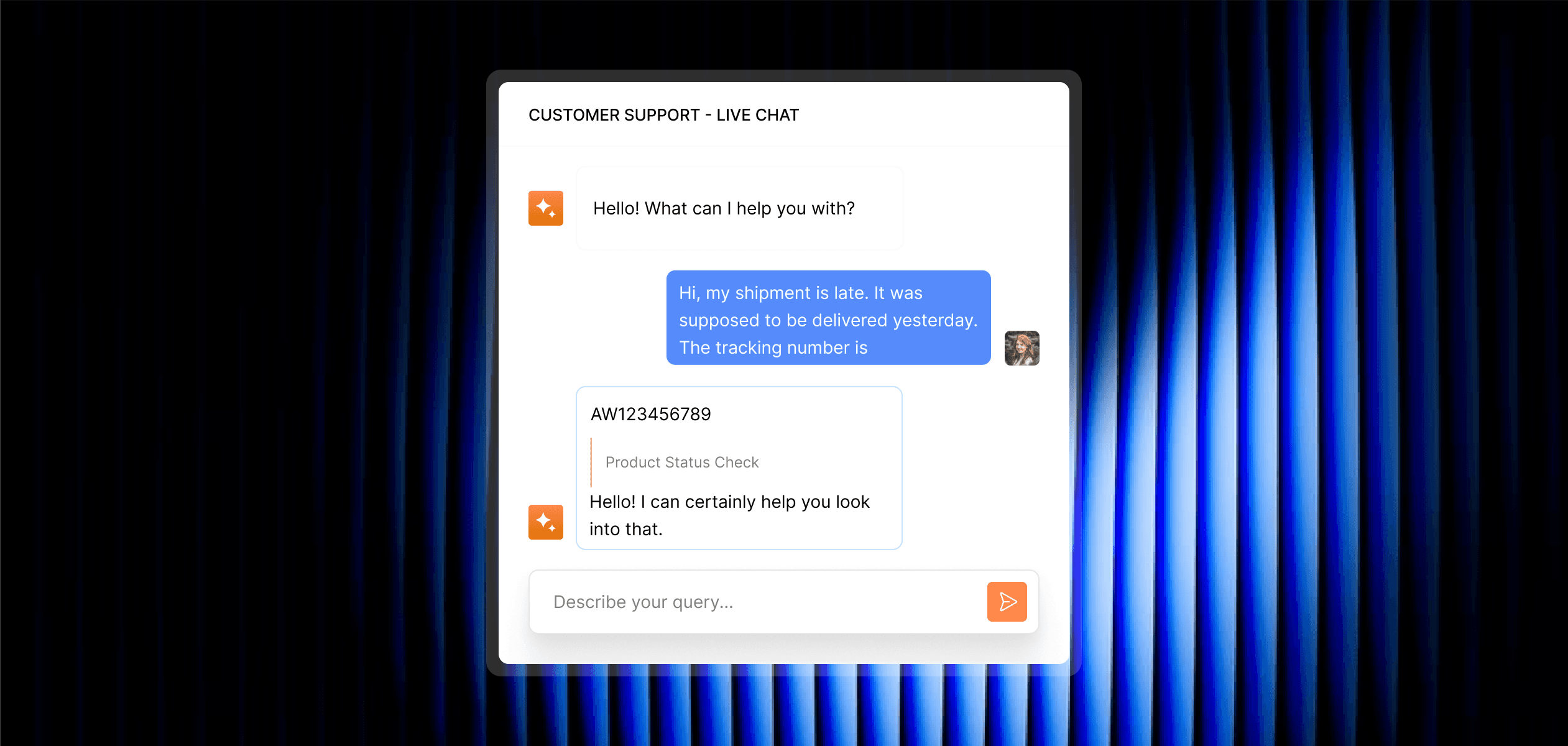 Customer support live chat automation interface